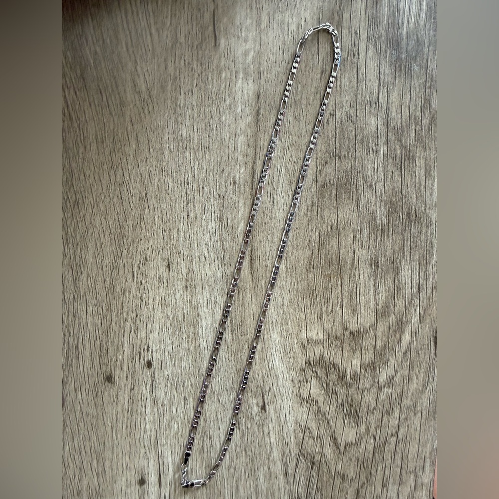 Stainless Steel & White Gold Plated Figaro Chain Necklace (2)